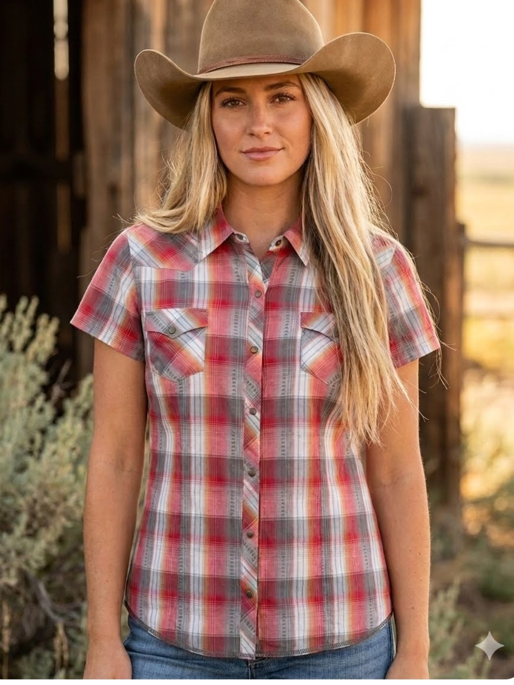 Roper Wear the West Plaid Western Shirt Short Sleeve Snaps Cowgirl Country L